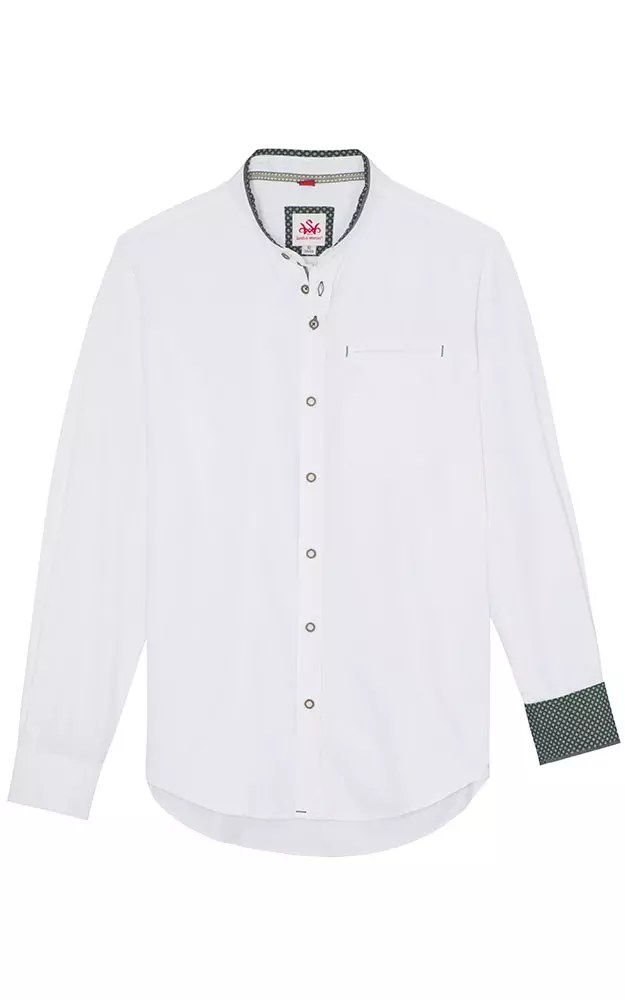 Hemd Greiling SK, weiß/dgrün - Slim fit