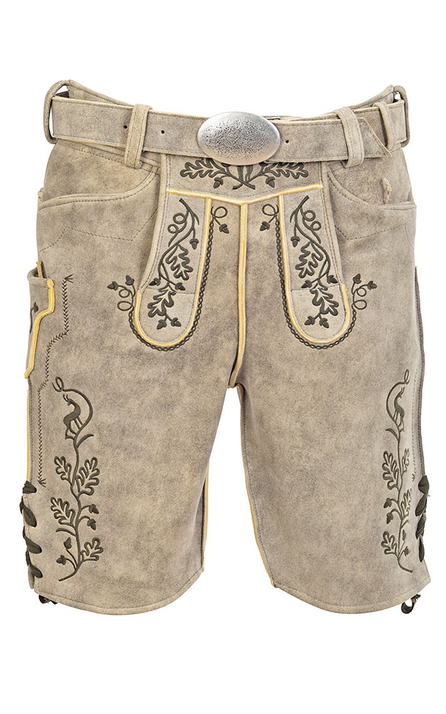 Hirschlederhose Spitzbua mit Gürtel, weizen rustikal