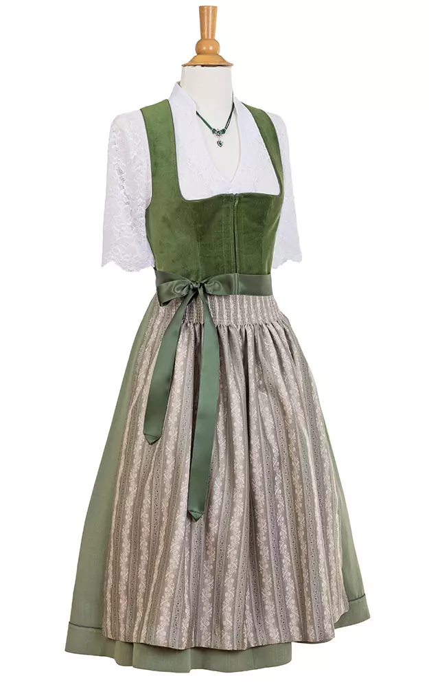 Blusendirndl Wiestal Samt grün, mit Schürze