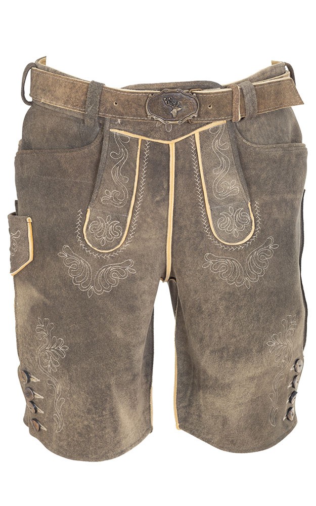 Hirschlederhose Hubert 3 mit Gürtel, altbraun