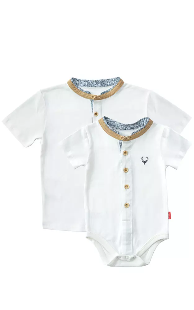Baby-Body, weiß Kragen braun