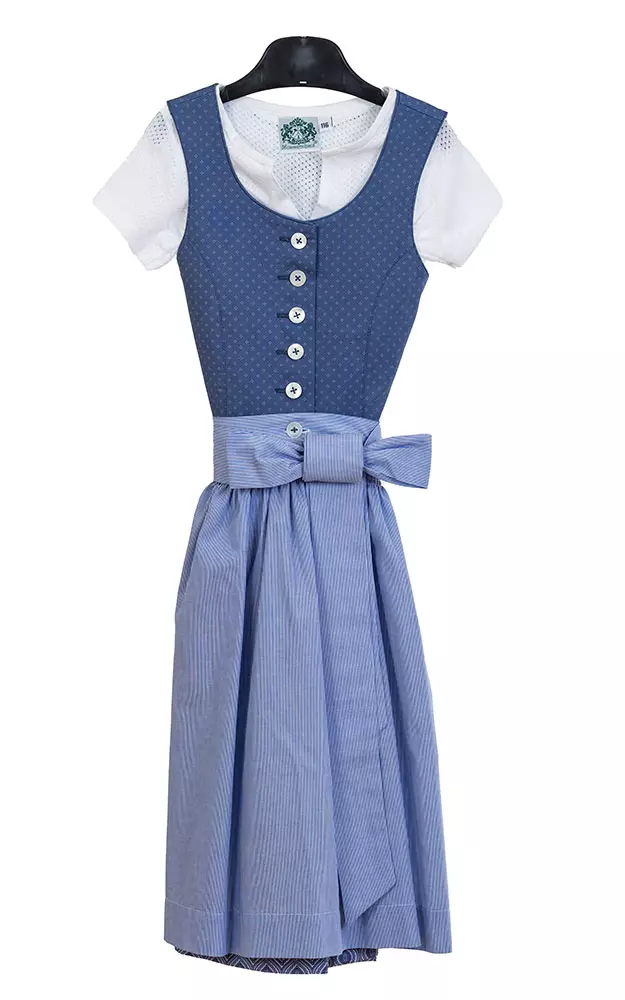 Kinderdirndl Bergsee, mit Schürze u. Bluse mittelblau