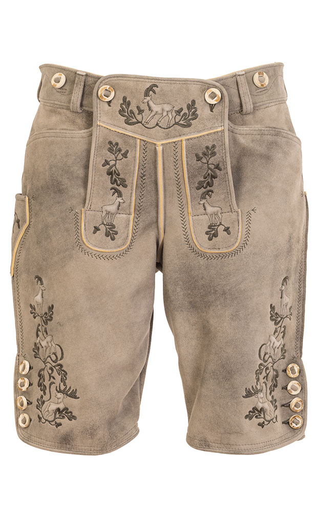 Lederhose Wildleben ohne Träger, graubeige/oliv