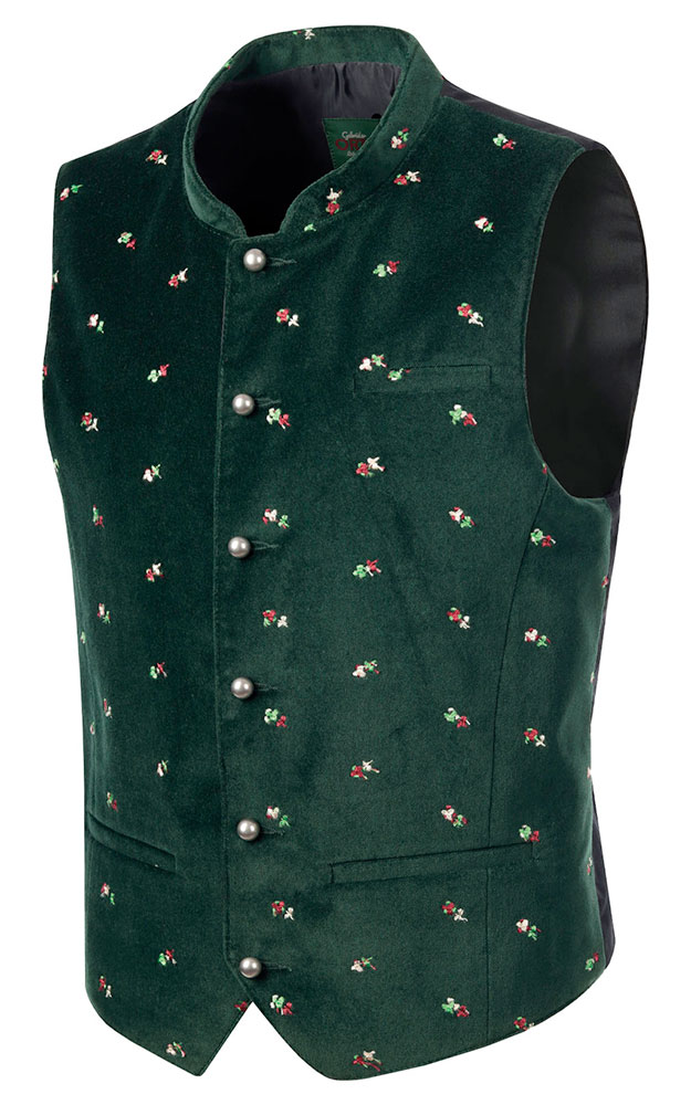 Kinderweste Samt bestickt, tannengrün