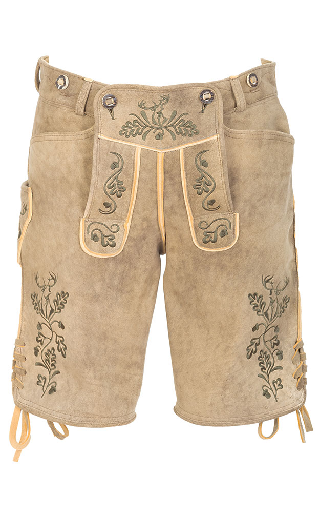 Hirschlederhose Hirschruf 2 ohne Träger, urig hell
