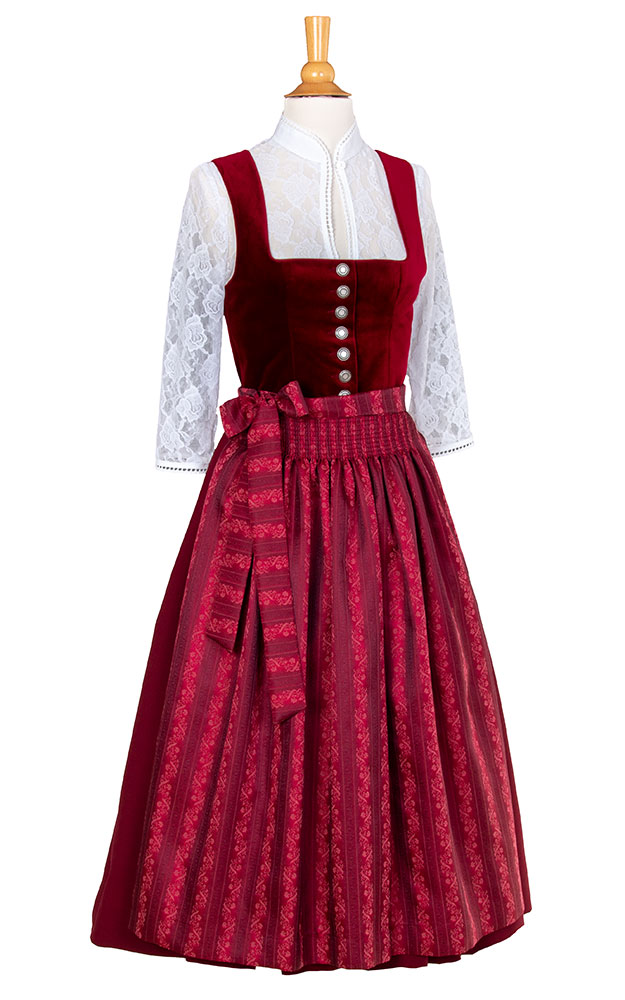 Blusendirndl Weinbach Samt rot, mit Schürze
