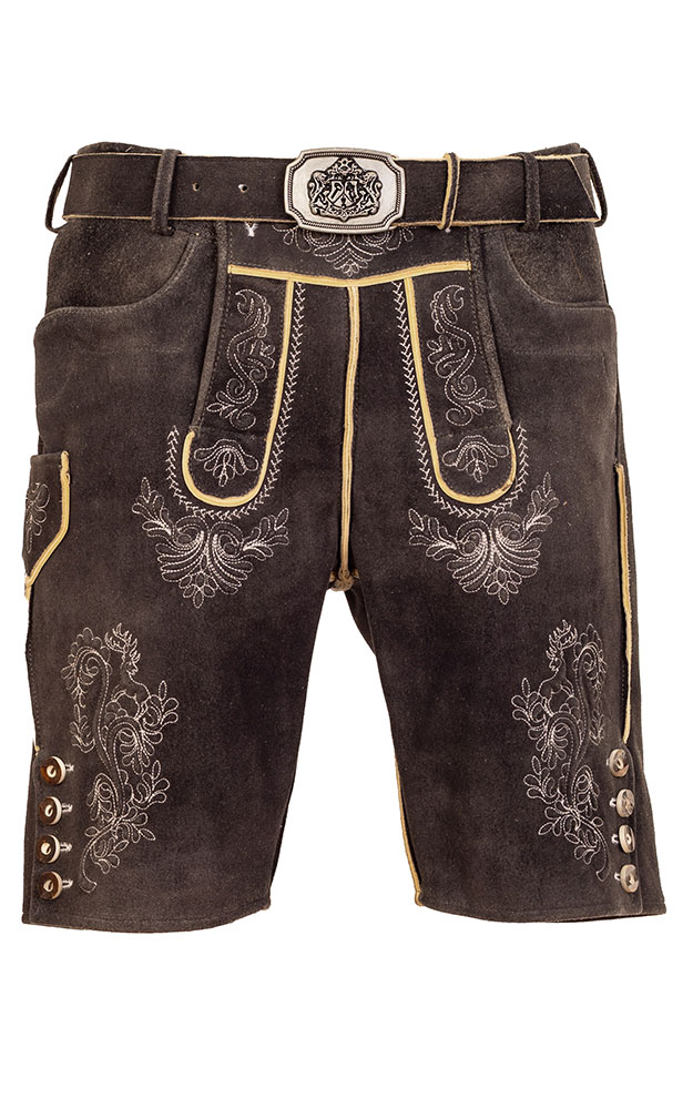 Hirschlederhose Jenner mit Gürtel, grau antik