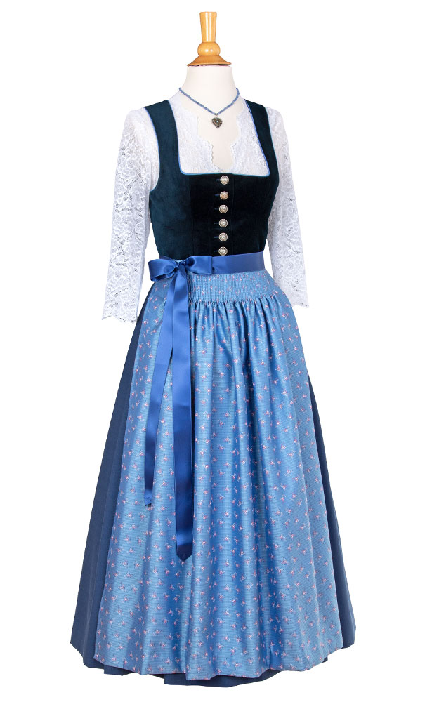 Blusendirndl Isargau Samt blau, ohne Schürze