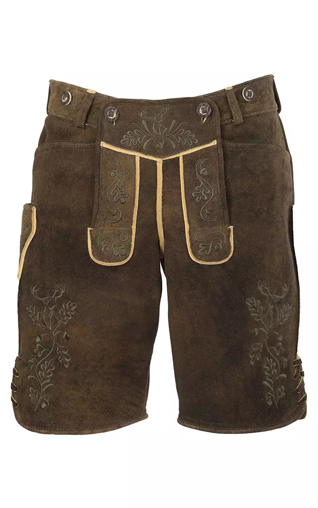 Hirschlederhose Hirschruf ohne Träger, schwarz/oliv