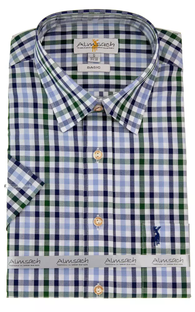 Hemd HE 553, # blau/tanne Kurzarm