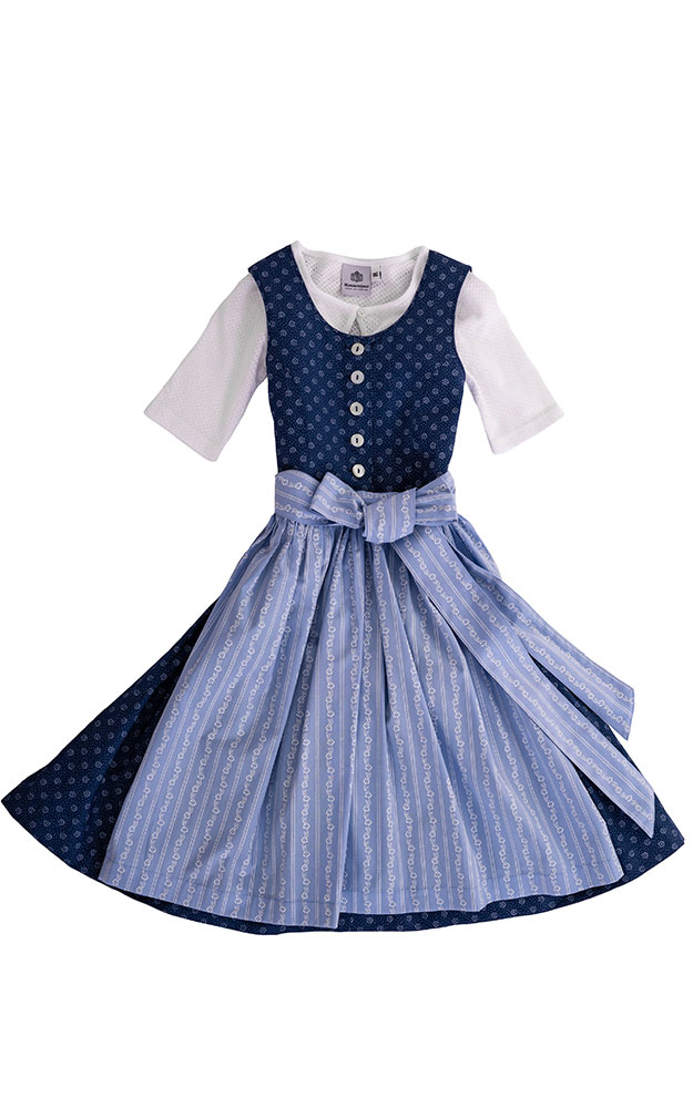 Kinderdirndl Wallersee mit Schürze u. Bluse, blau