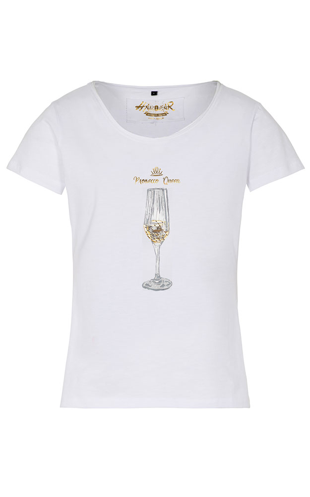 Damen-Shirt Prosecco Queen, weiß