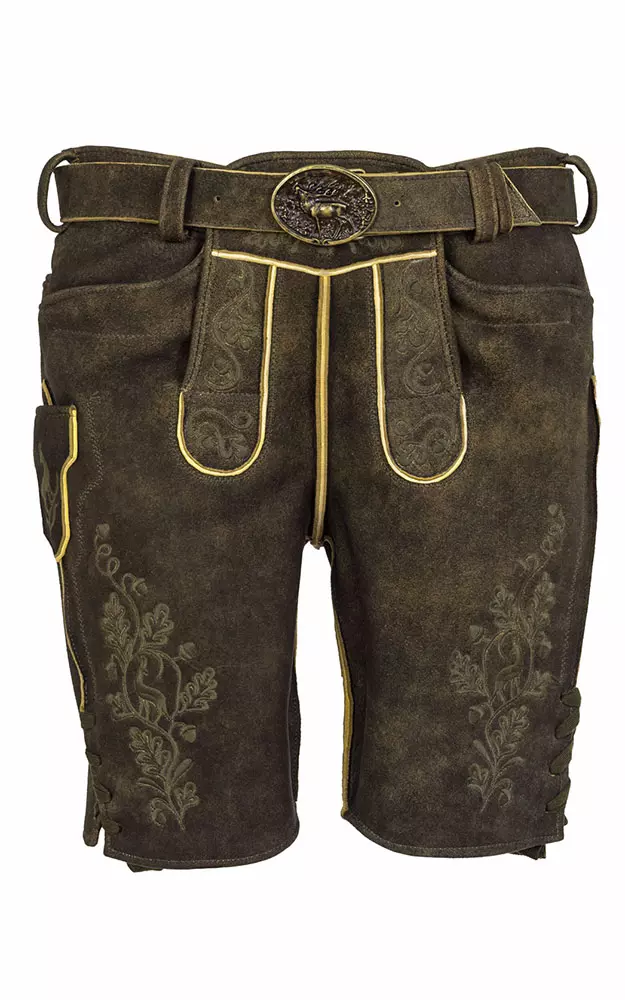 Hirschlederhose Spitzbua-RE mit Gürtel, Espresso