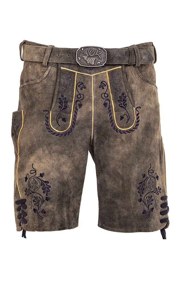 Lederhose Gottfried mit Gürtel, magma/blau